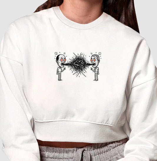 Moletom Cropped Branco - Eloquência Muda | Exallaxe